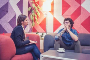 a-young-man-with-problems-at-a-one-on-one-meeting-with-a-female-therapist-belgrade-serbia-stockpack-gettyimages A young man with problems at a one-on-one meeting with a female therapist. Belgrade, Serbia