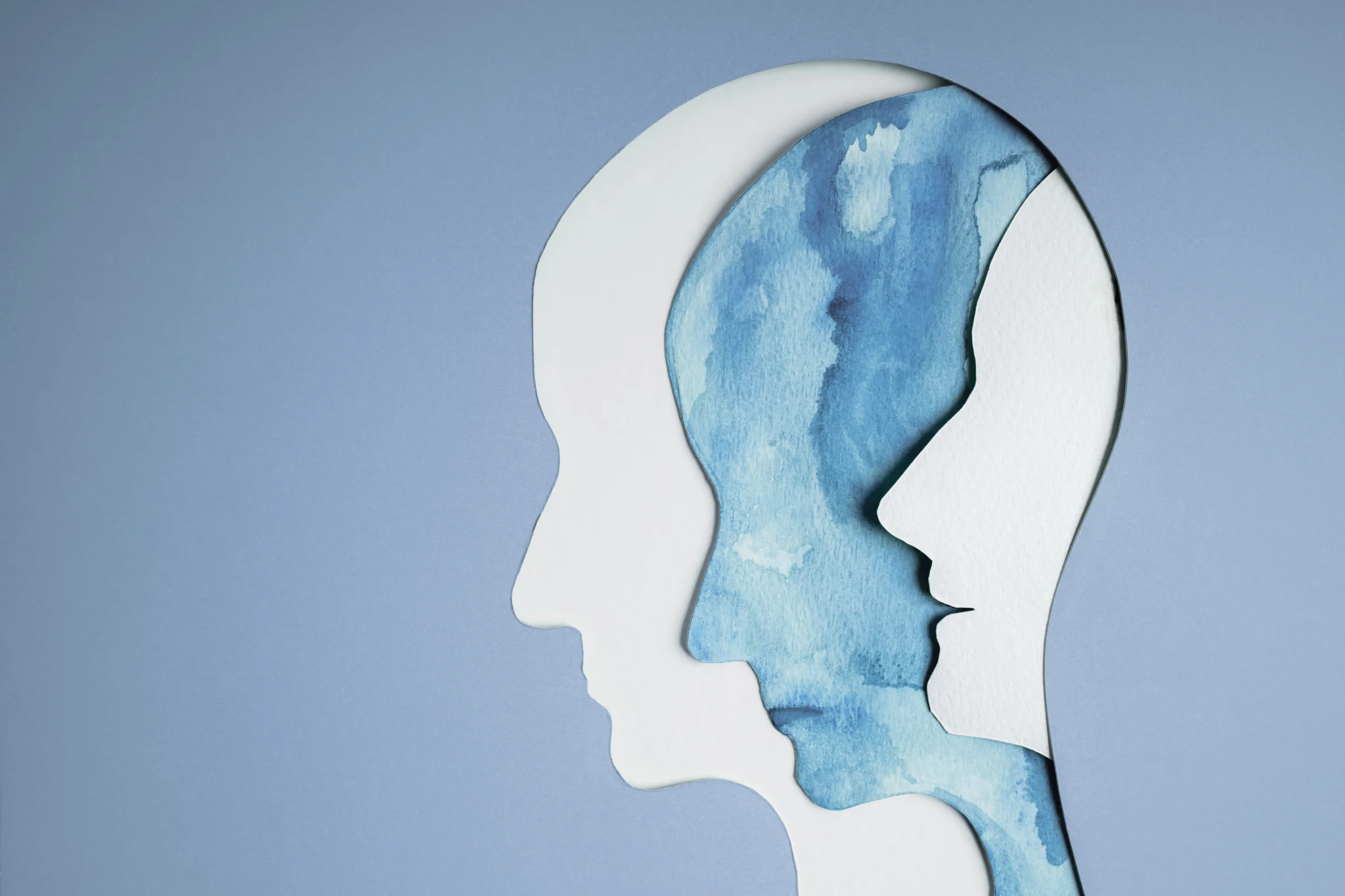 Mental Health Disorder Concept. Bipolar Disorder Person. Unstable Psycho. Layers of Paper Cut as Human Head presenting Different of Emotions. Happiness and Depression Emotion inside